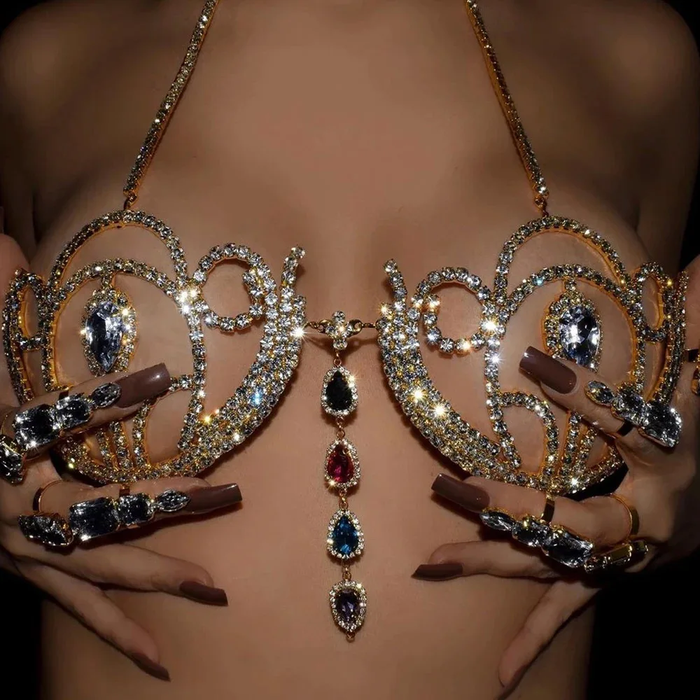 Body Jewelry Top - Luxury Rhinestone Bikini Bra Geometric Water
