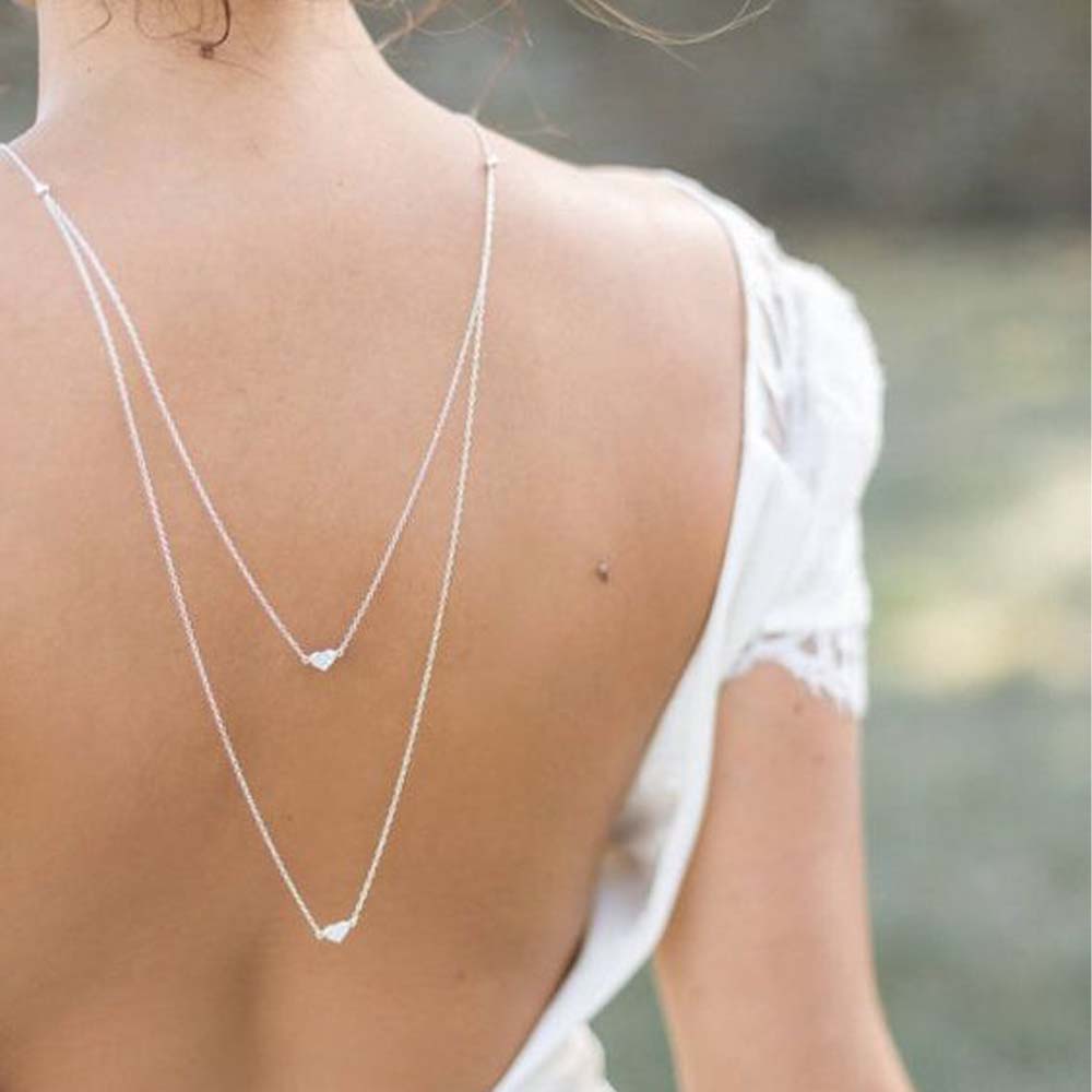 Body Jewelry Charms - Elegant Double Layer Heart Back Chain