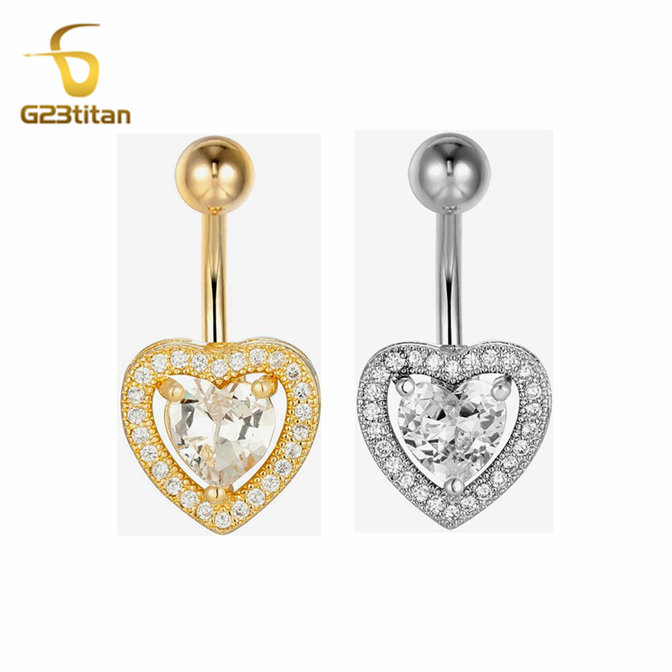 Belly Bar Titanium - G23titan CZ Zircon Heart Navel Piercing