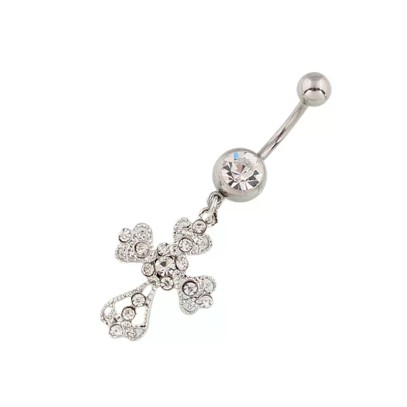 Belly Bar Titanium - Stainless Steel Cross Pendant Navel Nail