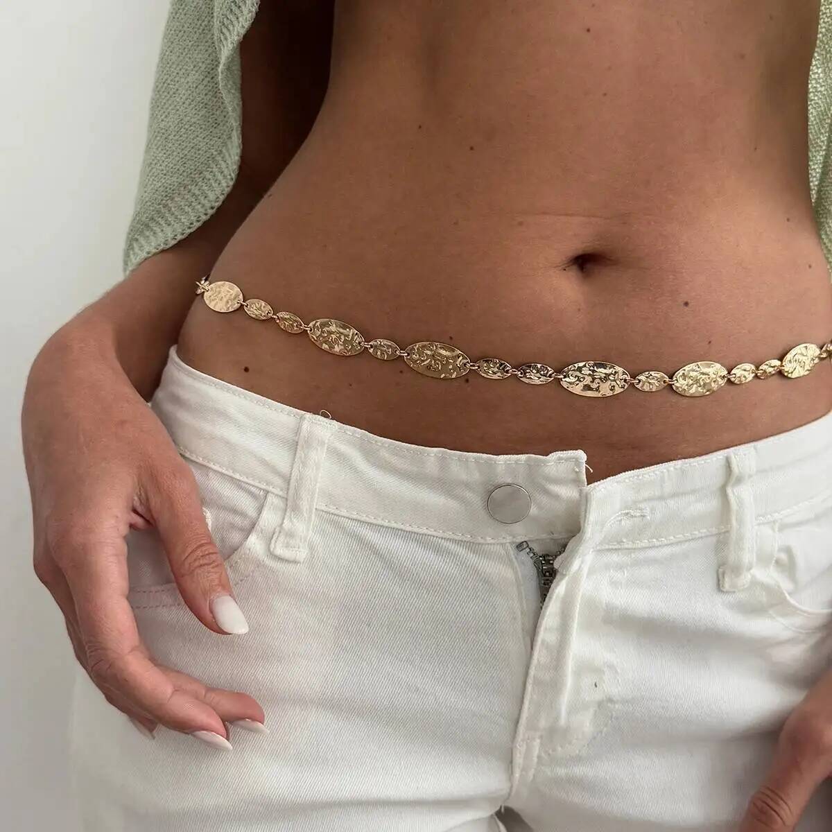 Body Jewelry Gold - IngeSight.Z Simple Vintage Fold Metal Waist