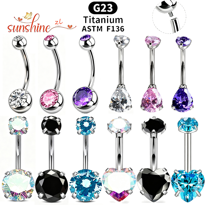 Belly Bar Titanium - 1PC G23 Titanium Zircon Gem Curved