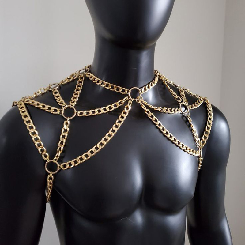 Body Jewelry Gold - Punk Men Shoulder Body Chain Back