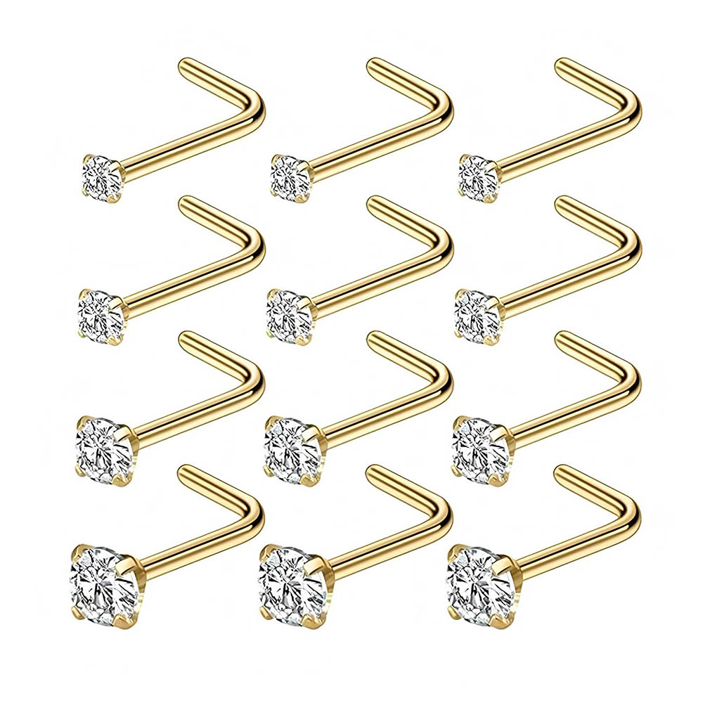 Body Jewelry Diamond - 12-Piece Full Set 316L Hypoallergenic L-Shape