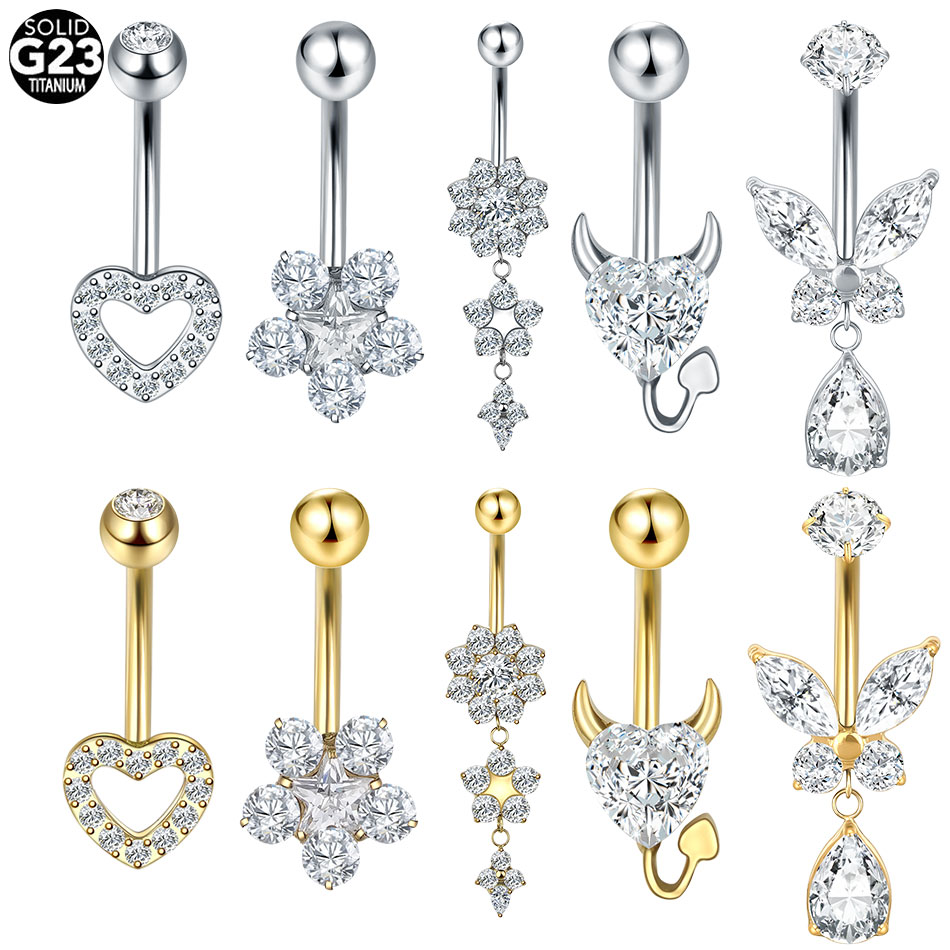 1/5PCS Titanium Heart CZ Navel - Belly Bar Titanium review and price