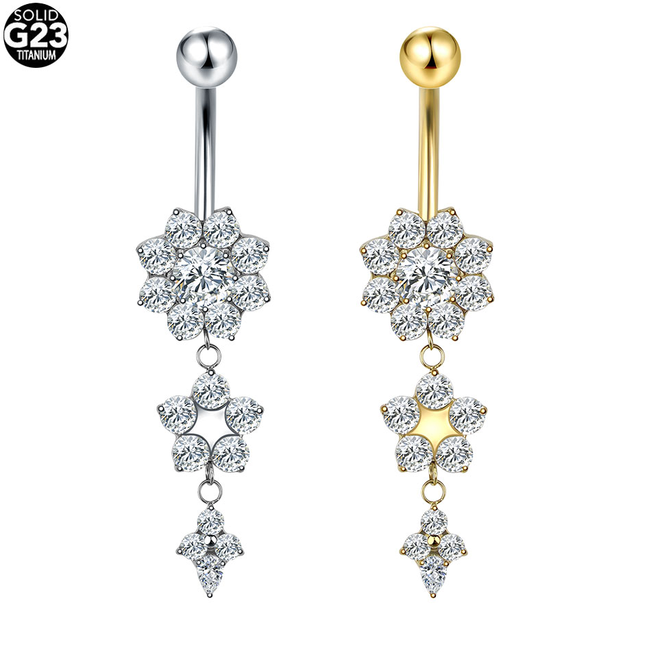1/5PCS Titanium Heart CZ Navel - Belly Bar Titanium review and price