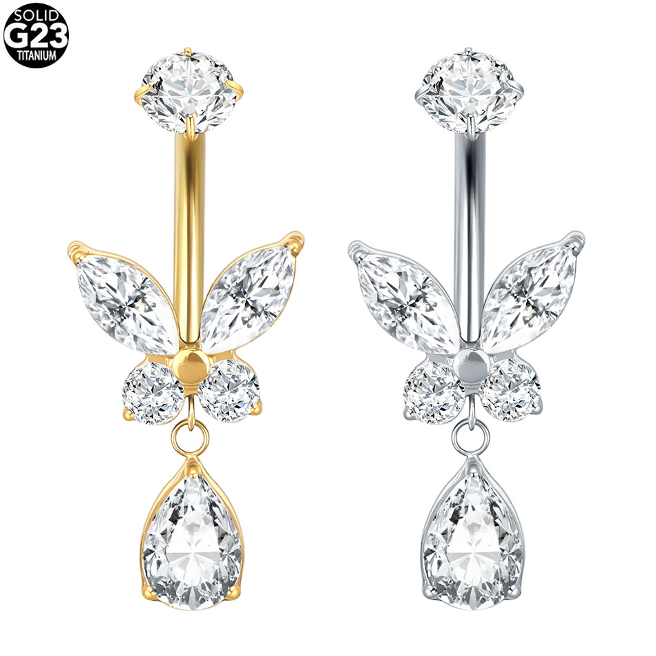1/5PCS Titanium Heart CZ Navel - Belly Bar Titanium review and price