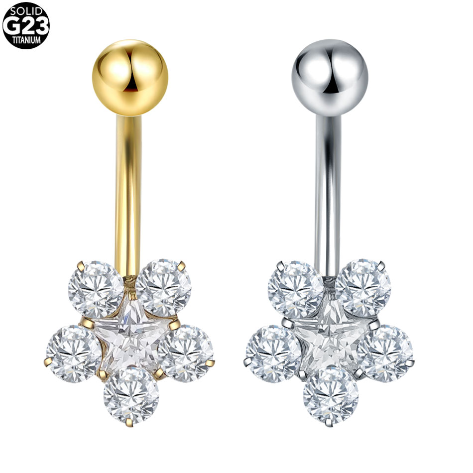 1/5PCS Titanium Heart CZ Navel - Belly Bar Titanium review and price