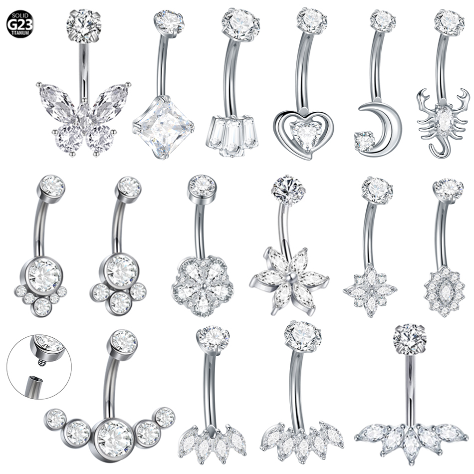 1Pc Titanium Zircon Belly Ring - Belly Bar Titanium review and price