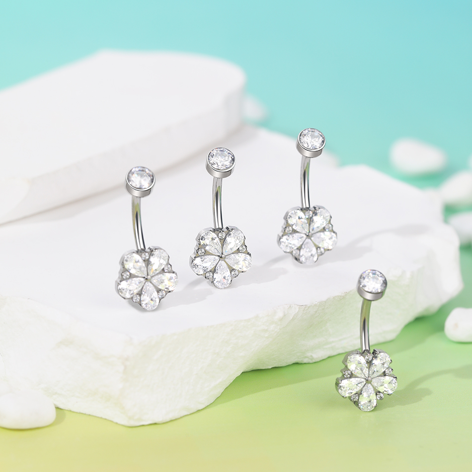 1Pc Titanium Zircon Belly Ring - Belly Bar Titanium review and price