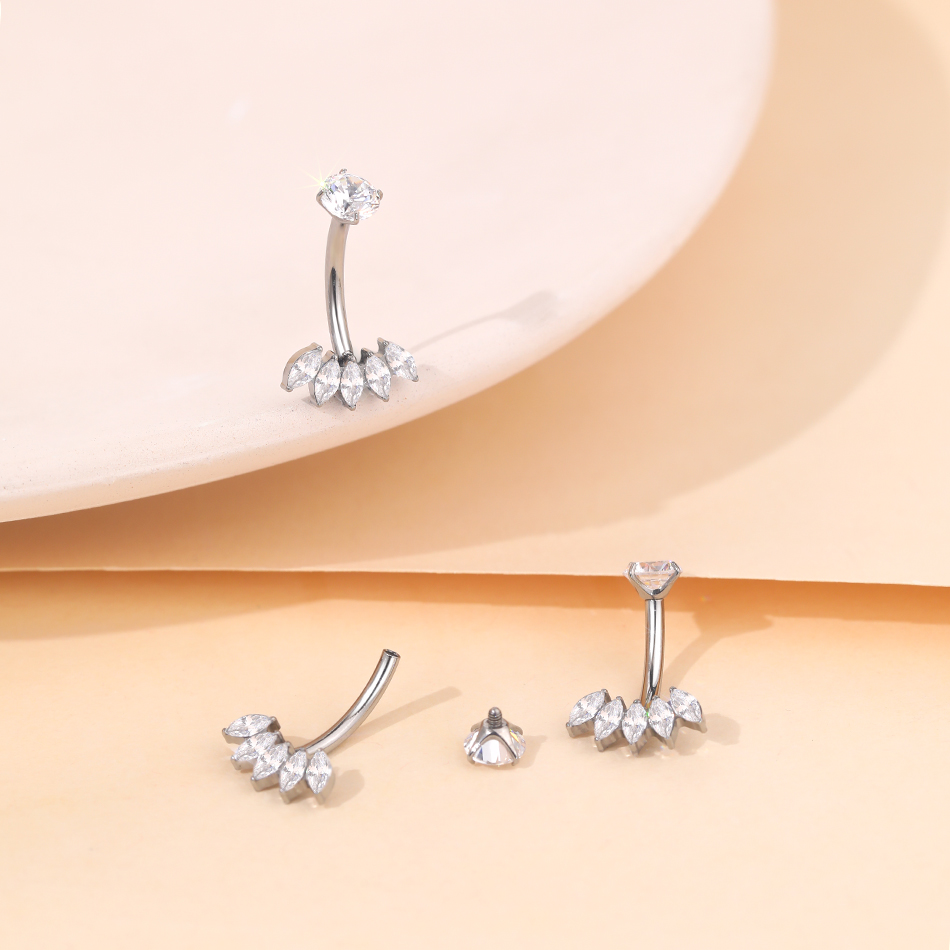 1Pc Titanium Zircon Belly Ring - Belly Bar Titanium review and price