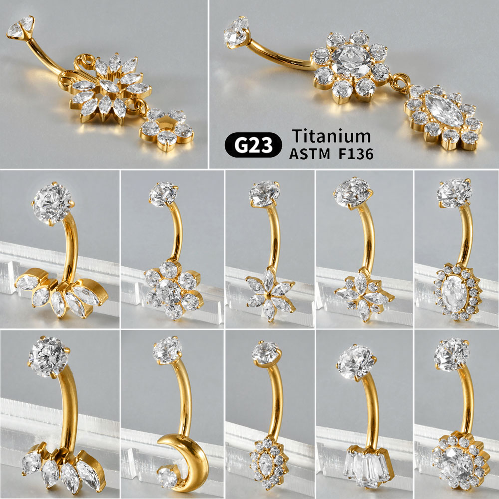 1PC Titanium Carved Zircon Bel - Belly Bar Titanium review and price
