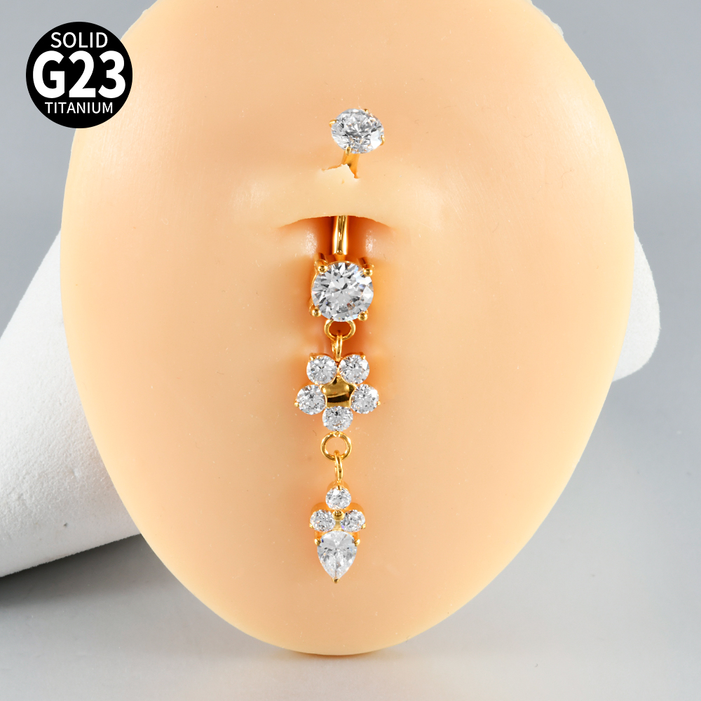 1PC Titanium Carved Zircon Bel - Belly Bar Titanium review and price