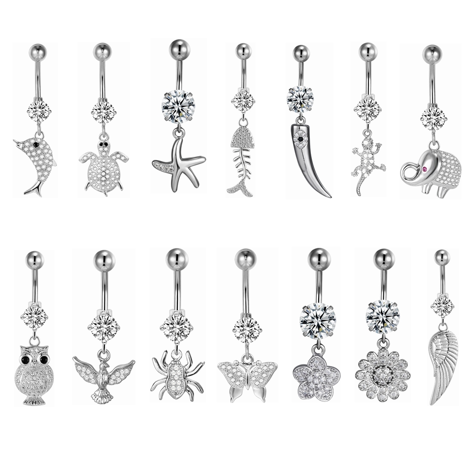 Silver Color CZ Crystal Dangle - Belly Bar Titanium review and price