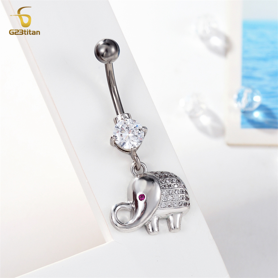 Silver Color CZ Crystal Dangle - Belly Bar Titanium review and price