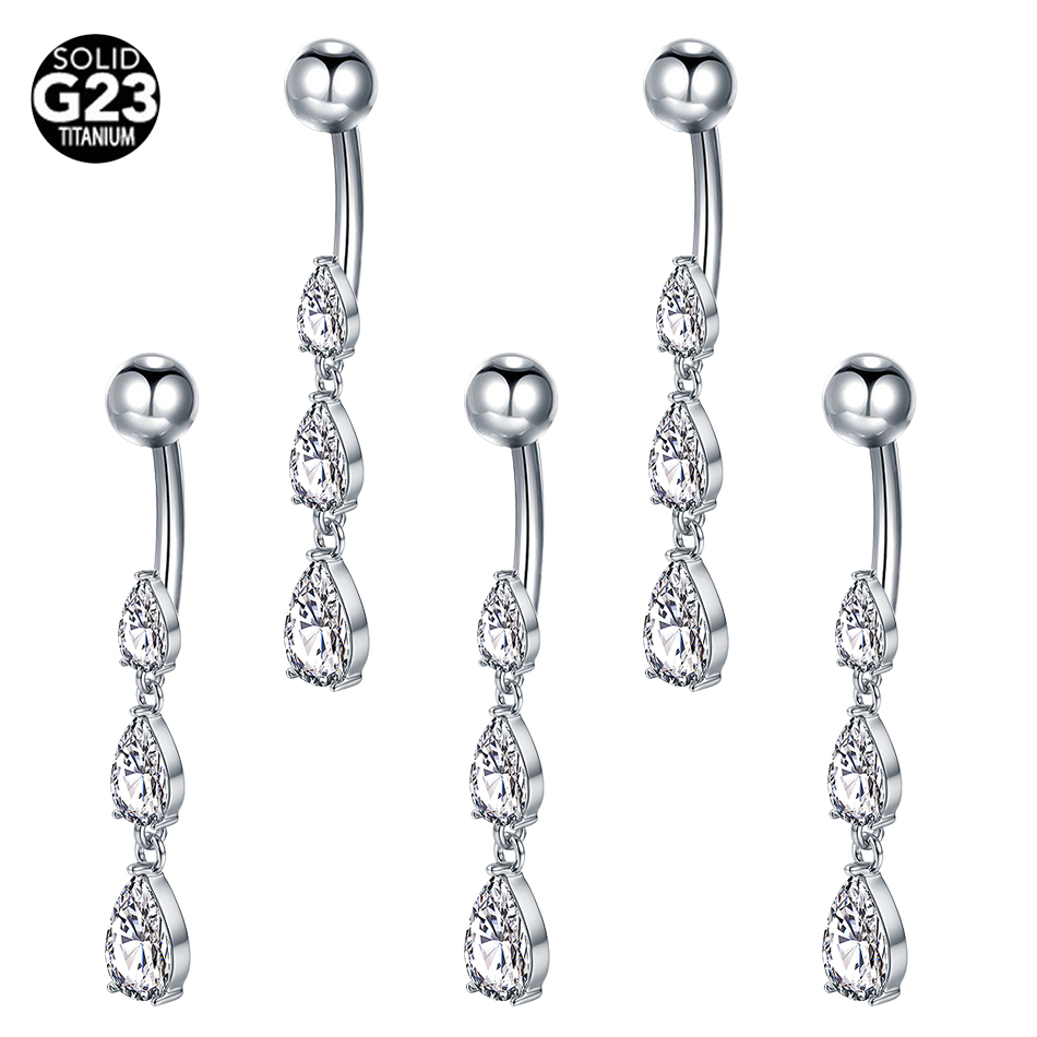 1/5PCS Titanium 14G Dangle CZ  - Belly Bar Titanium review and price