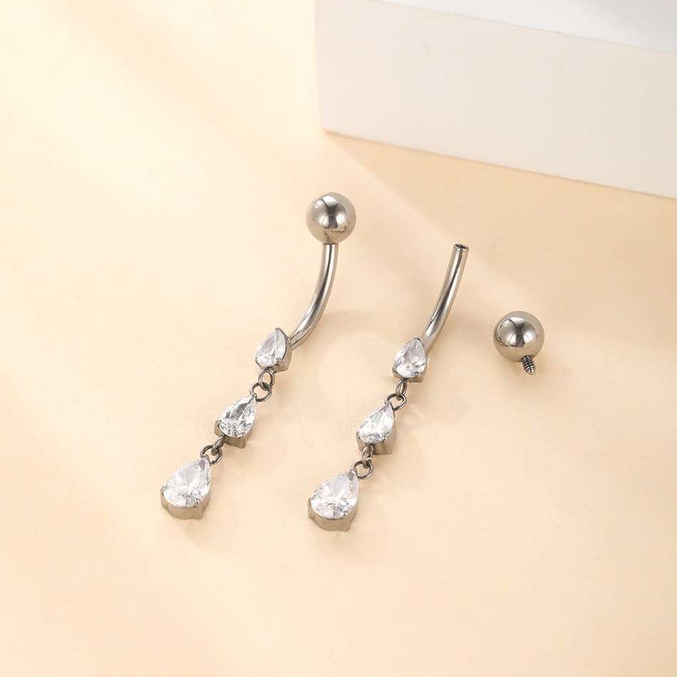 1/5PCS Titanium 14G Dangle CZ  - Belly Bar Titanium review and price