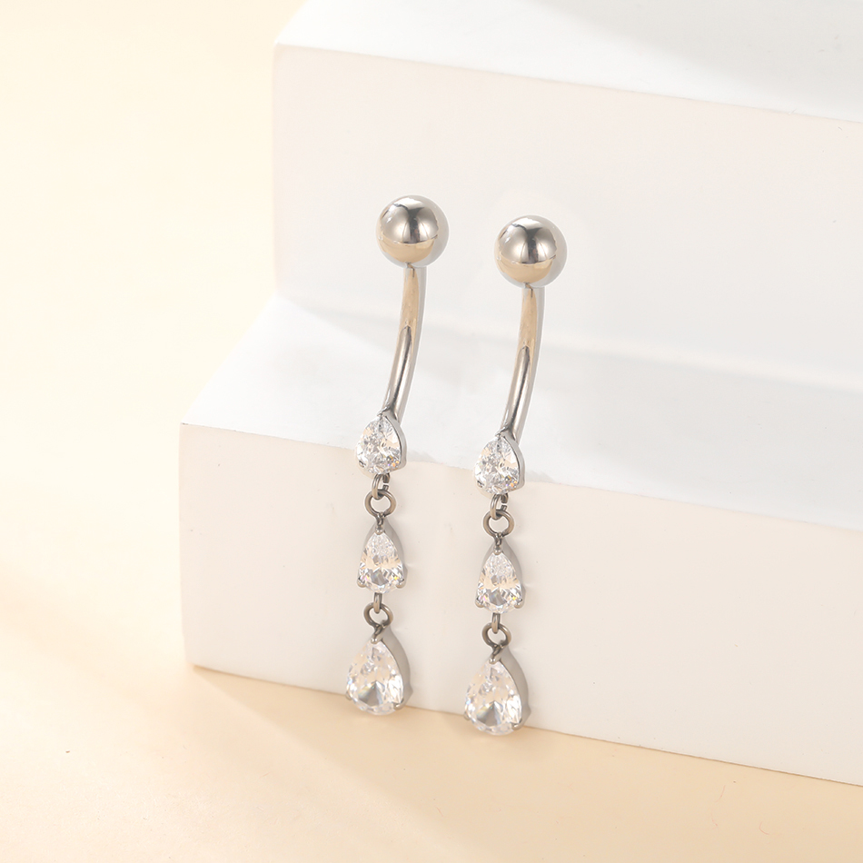 1/5PCS Titanium 14G Dangle CZ  - Belly Bar Titanium review and price
